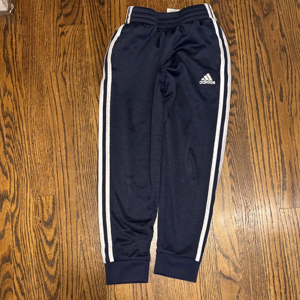 Adidas Kids Dark Blue Joggers with White Stripes